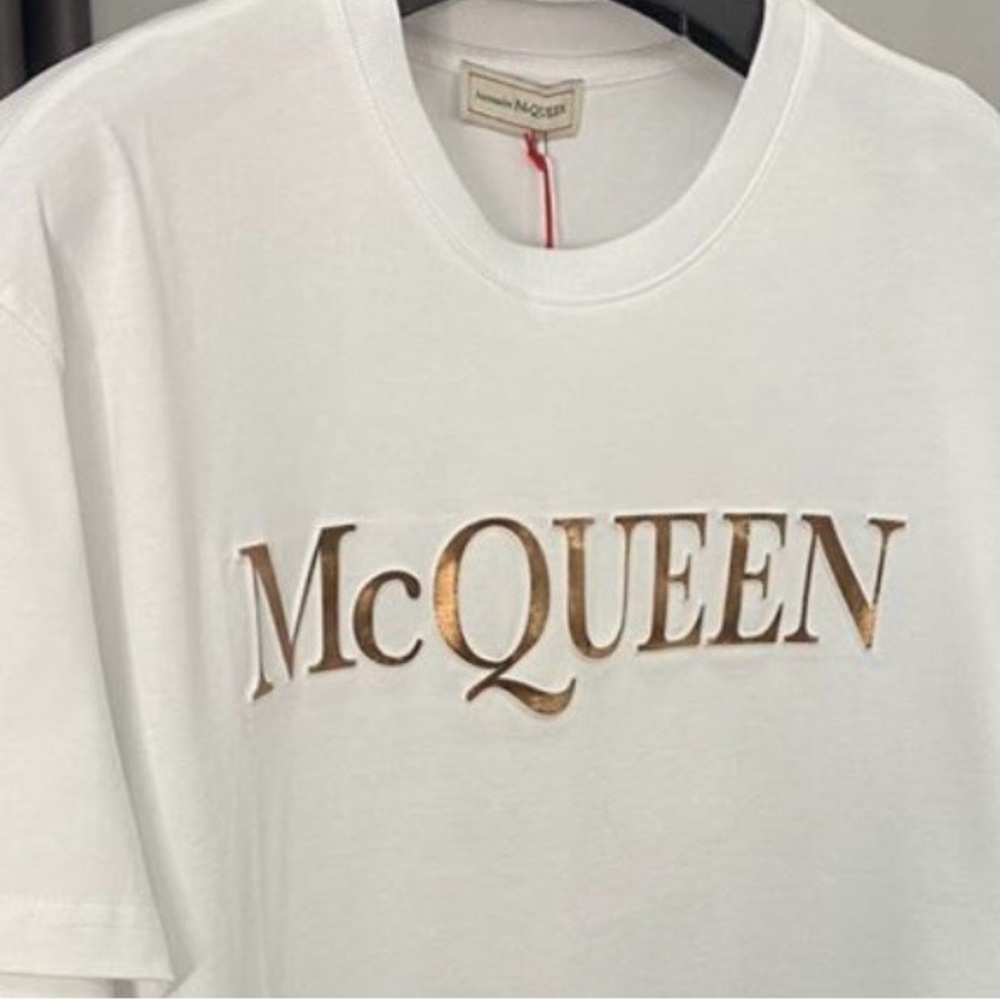 Alexander McQueen White Tee with Gold Lettering men small big or medium slim fit